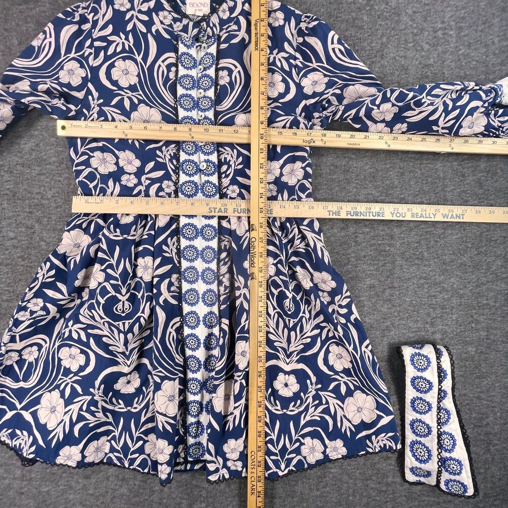 Beyond by Vera Nella Blue Ivory Floral Cotton Mini Dress S Resort Coastal Artsy - Picture 7 of 14